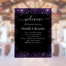 Póster Programa de bodas bienvenida morada negra