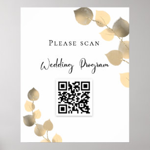 Póster Programa de bodas Código QR eucalipto oro