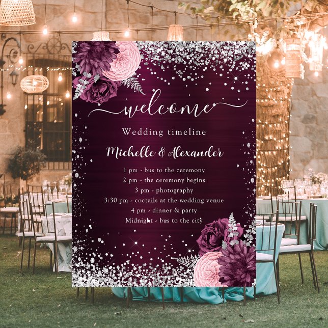 Póster Programa de bodas de flores rosadas plateadas de B (Subido por el creador)