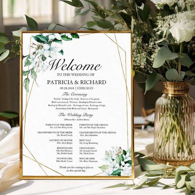 Póster Programa de bodas de vegetación floral geométrica (Subido por el creador)
