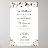 Programa de bodas florales de acuarela magnolia