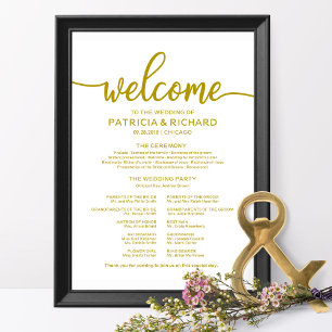 Póster Programa de Ceremonia boda Caligrafía de oro