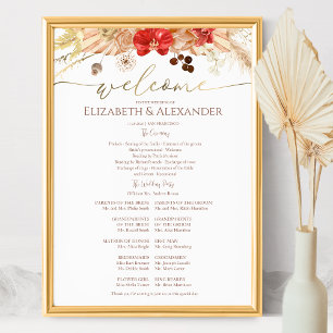 Póster Programa de Ceremonia de Acuarela Rótulo Boho Flor