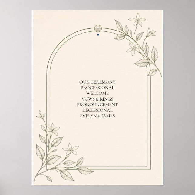 Póster Programa de Ceremonia de Boda Botánico de Olivo (Frente)