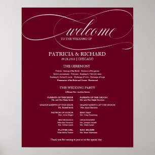 Póster Programa de Ceremonia de Boda Burgundy Marsala