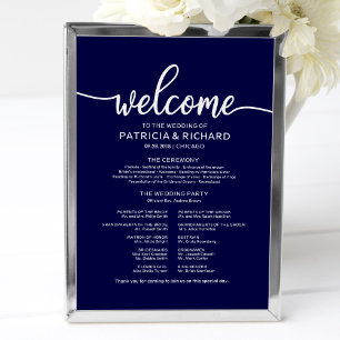 Póster Programa de Ceremonia de Boda Cuadro Chic Azul Mar