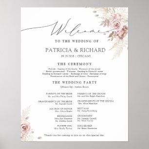 Póster Programa de Ceremonia de Boda Floral Rosa Polvorie