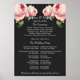 Póster Programa de Ceremonia de Boda Vintage Rosa Gris