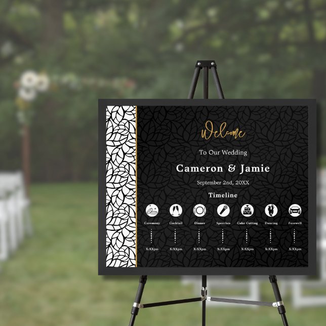 Póster Programa de Cronología de Bienvenida para Bodas Bo (Botanical Wedding Welcome Timeline Program Poster)