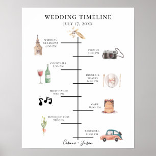 Póster Programa de Cronología de Boda con Acuarela Rústic