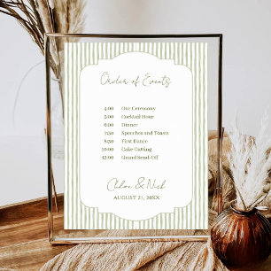 Póster Programa de eventos de boda con franjas verdes