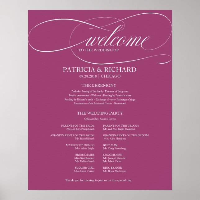 Póster Programa de la Ceremonia de Boda Tablón Rosa Cassi (Frente)