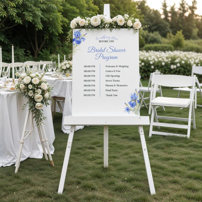 Póster Programa de la fiesta de despedida de soltera Blue (Blue Iris Something Blue Bridal Shower Program)