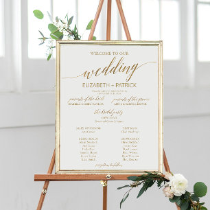 Póster Programa Elegante de Boda de Caligrafía de Oro
