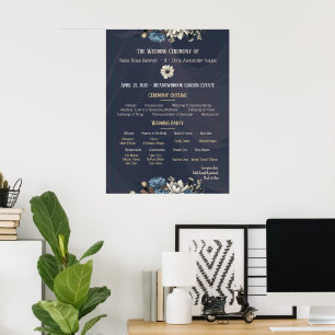 Póster Programa Navy Elegant Floral Wedding