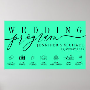 Póster Programa Neon Wedding Personalizado Iconos Menú Lí