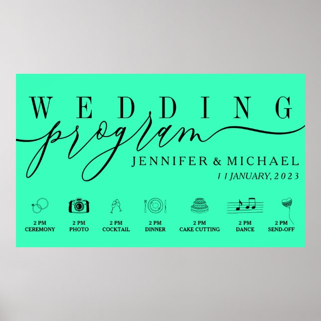 Póster Programa Neon Wedding Personalizado Iconos Menú Lí (Frente)