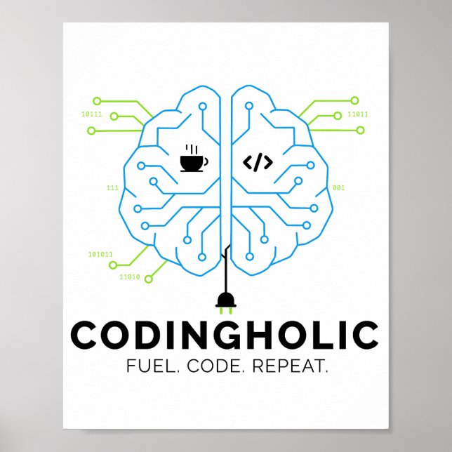 Póster Programador cerebro técnico Codingholic (Frente)