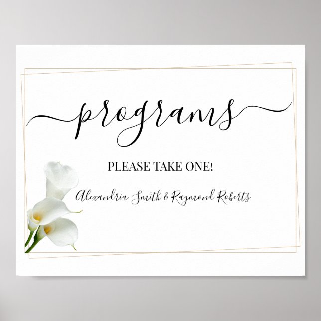 Póster Programas Boda Ceremonia Greenery Calla Lily Sing (Frente)