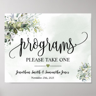 Póster Programas Ceremonia de Boda Letrero de Eucalipto