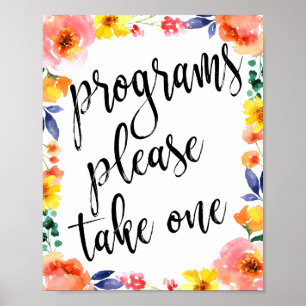 Póster Programas de boda acuarela floral Rótulo 8x10