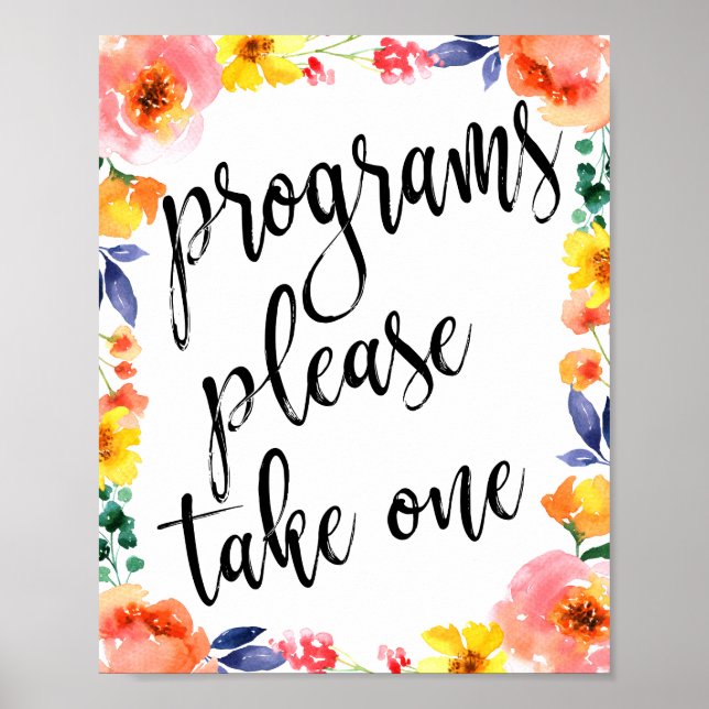 Póster Programas de boda acuarela floral Rótulo 8x10 (Frente)