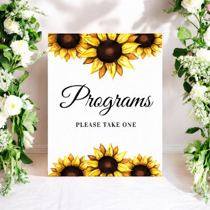 Póster Programas de Boda Cartel Amarillo Blanco Girasol