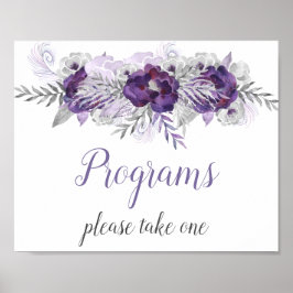 Póster Programas de boda florales gris plateado morado Si