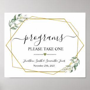 Póster Programas signo ceremonia de boda verde dorado
