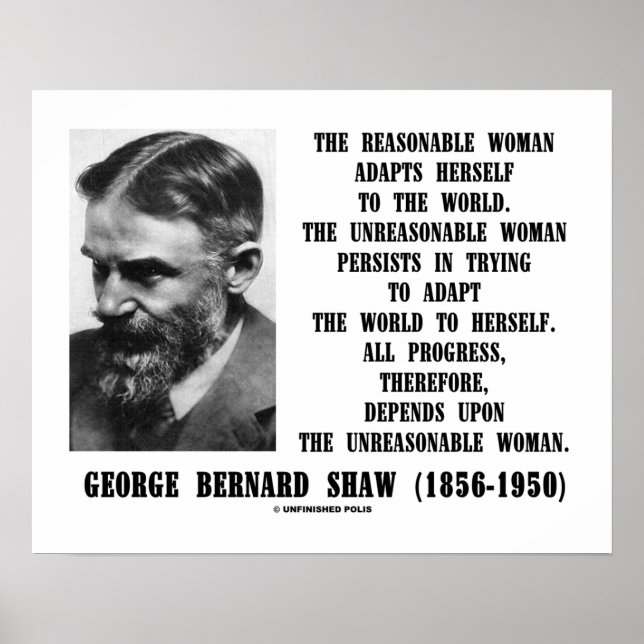 Póster Progreso irracional de la mujer G. B. Shaw Cita (Frente)