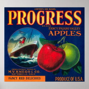 Póster Progress Apple Crate LabelWatsonville, CA