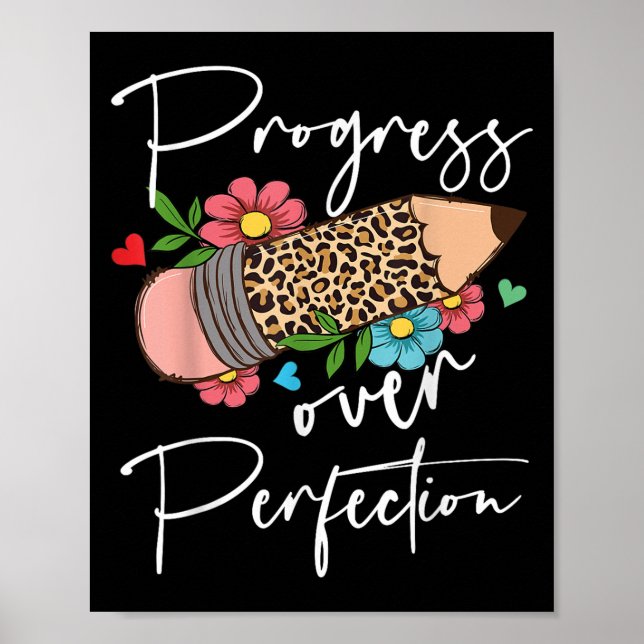 Póster Progress Over Perfection Leopard Pencil Motivation (Frente)