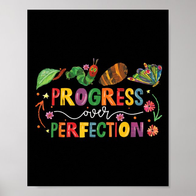 Póster Progress Over Perfection Motivational Teacher For  (Frente)