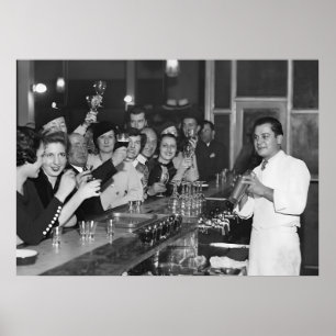 Póster Prohibición, carrito de barras, cosecha negra y bl