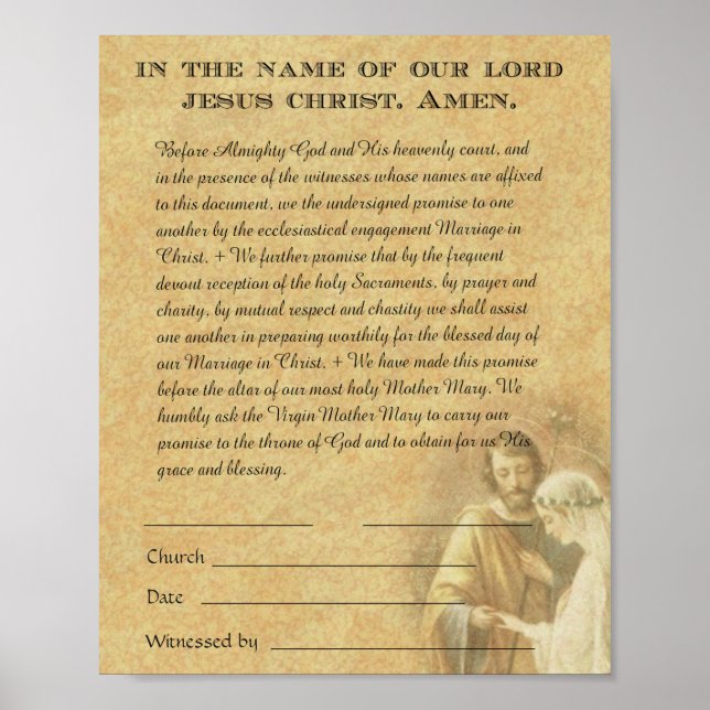 Póster Promesa de compromiso de Bodas católicos con los e (Frente)