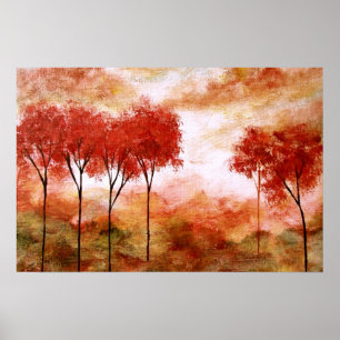 Póster Promesa de quemado,Árboles rojos paisajísticos a