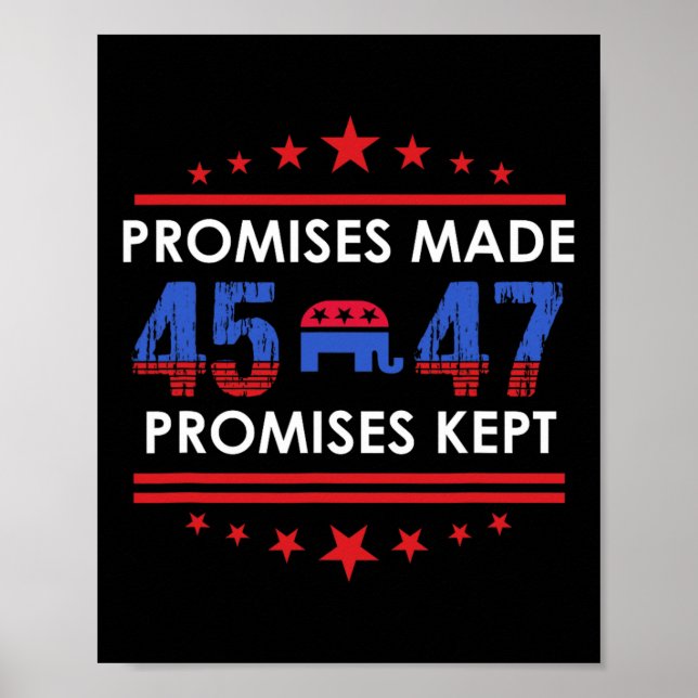 Póster Promesas hechas Mantuvieron Rótulo a Trump 45 47 (Frente)