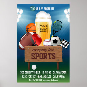 Póster Promoción de evento en bar de deportes añadir logo
