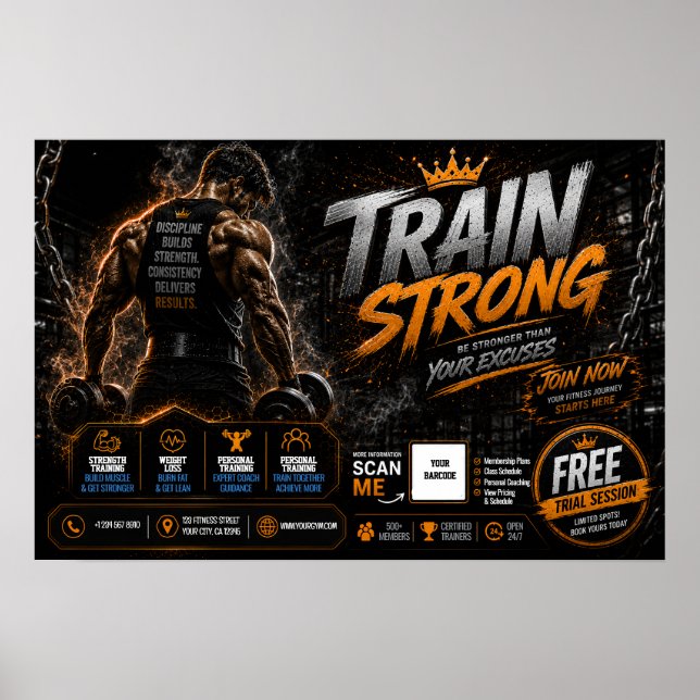 Póster promocional editable de gimnasio / fitness (Frente)