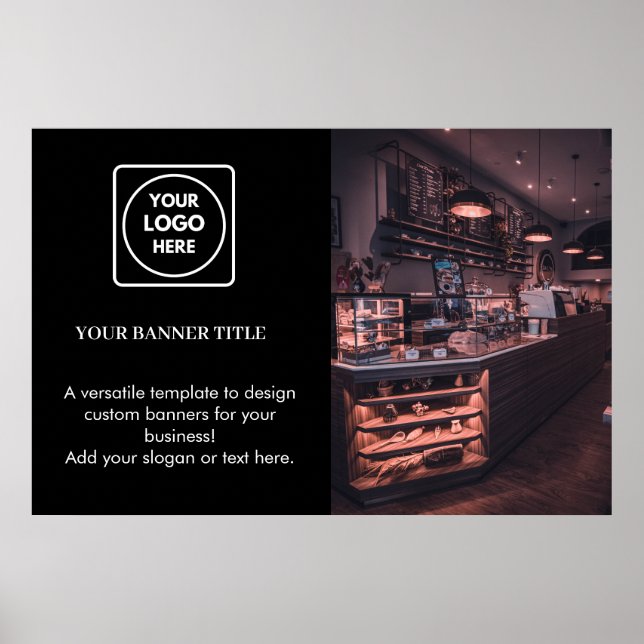 Póster promocional negro | Logotipo empresarial pe (Frente)