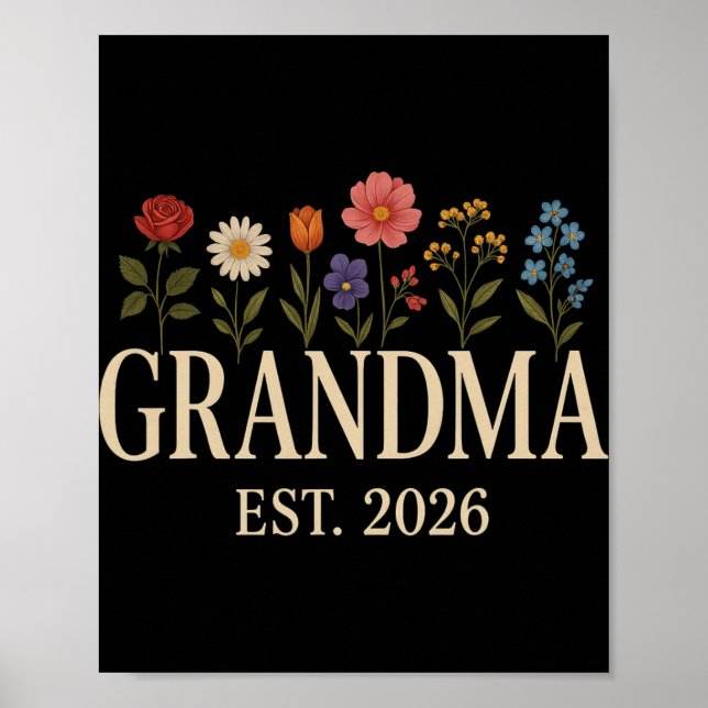 Póster Promoted To Grandma 2026 Pregnancy Flower New Gran (Frente)
