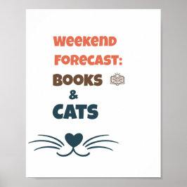Póster Pronóstico de fin de semana Libros y Gatos