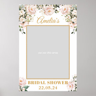 Póster Prop de foto boho rosa floral dorado para boda
