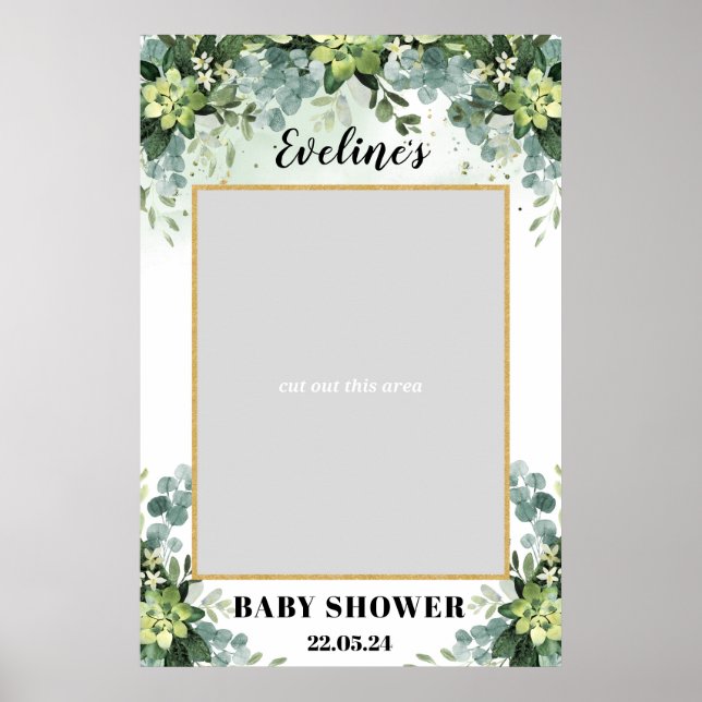 Póster Prop de foto de shower de bebé boho con suculentas (Frente)