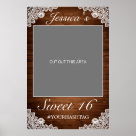 Póster Prop de Foto Dulces 16 Madera Rústica y Encaje Bla