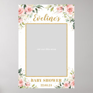 Póster Prop de foto para baby shower boho rosa floral dor