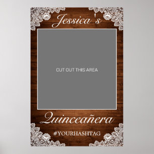 Póster Prop de Foto para Quinceañera de Madera Rústica y