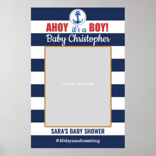 Póster Prop Foto para Fiesta de Bebé Niño Ahoy Marino