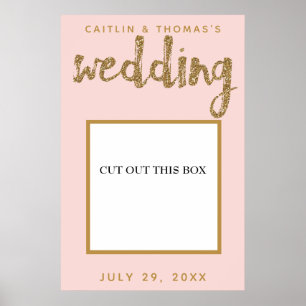 Póster Prop para cabina de fotos de boda rosa con brillo 