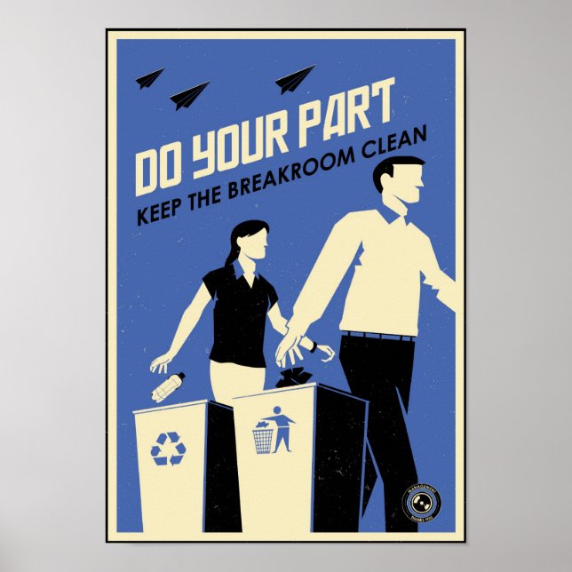Póster Propaganda de oficina: Desayuno (azul) (Frente)